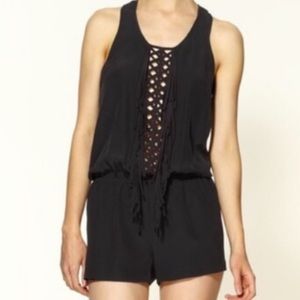 BCBG Size L Black Fringe Silk Romper!! 🖤